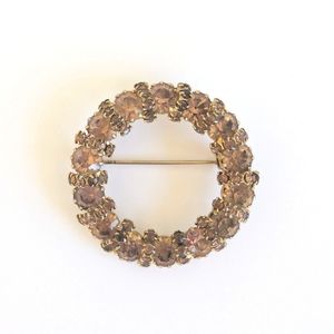 Weiss Vtg Rose Gold Rhinestone Crystal Wreath Brooch Signed